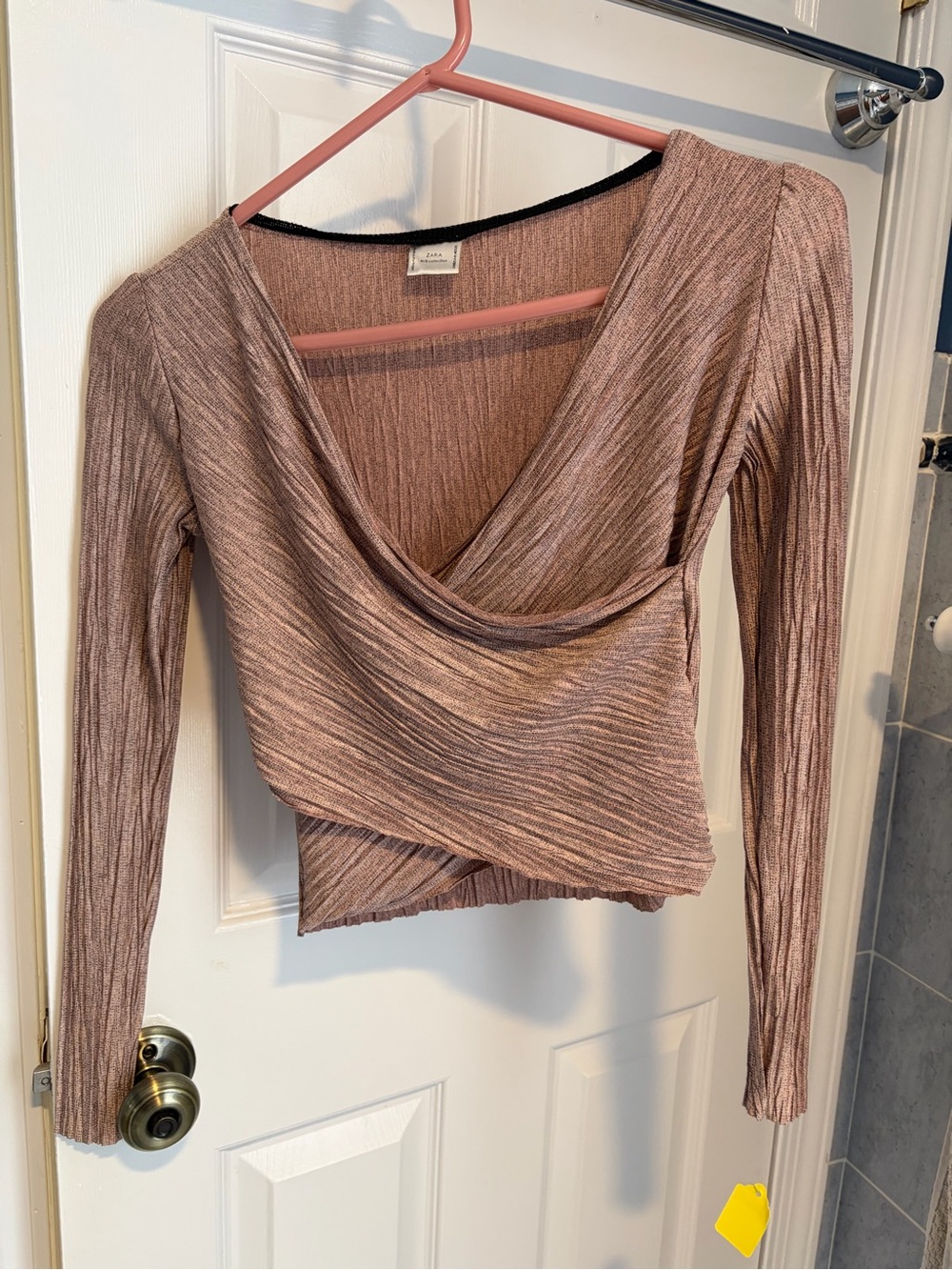 Zara Ribbed Wrap Long-Sleeve Top in Mauve - no size listed but fits like a small